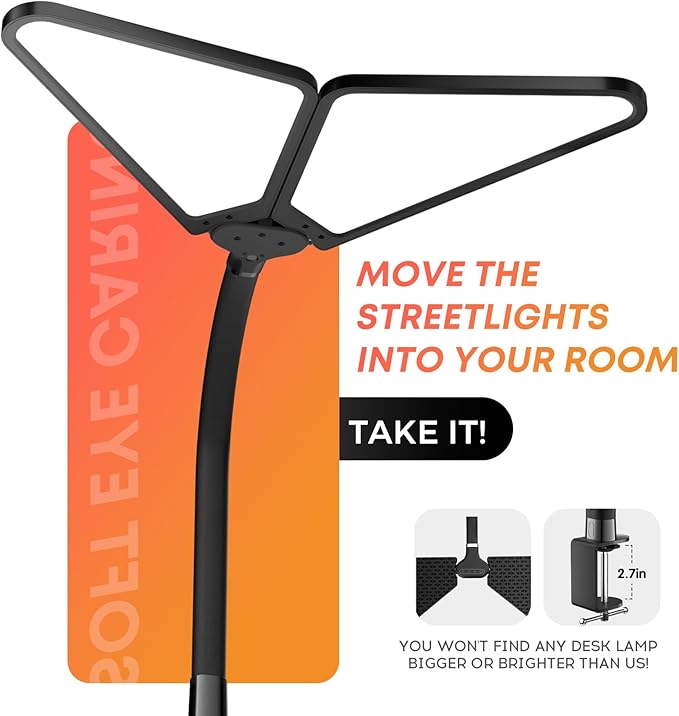 Ultra-Large Dual-Source Clamp-On Gooseneck Desk Lamp | Super Bright LED Study Light with Flexible Arms, 5 Brightness & 4 Color Modes for Home Office/Reading/Gift