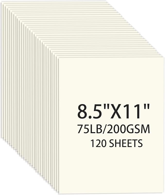 Cream Cardstock 8.5 X 11, 120 Sheets Card Stock, 75lb/ 200gsm Copy Paper, Cardstock Printer Paper for Art, Drawing, Invitations, DIY Cards, Watercolor, Craft, Construction, School & Office Supplies