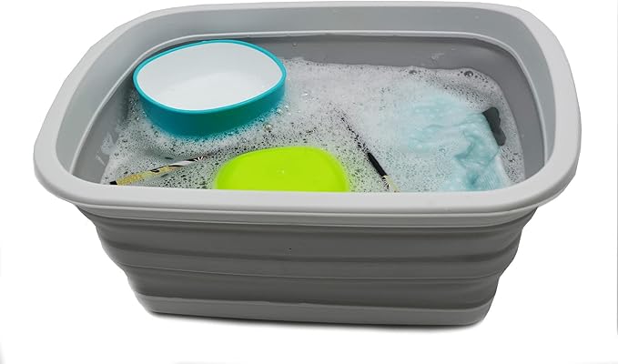 SAMMART 10L (2.6 Gallon) Collapsible Tub-Foldable Dish Tub-Portable Washing Basin-Space Saving Plastic Washtub (Grey, 1)