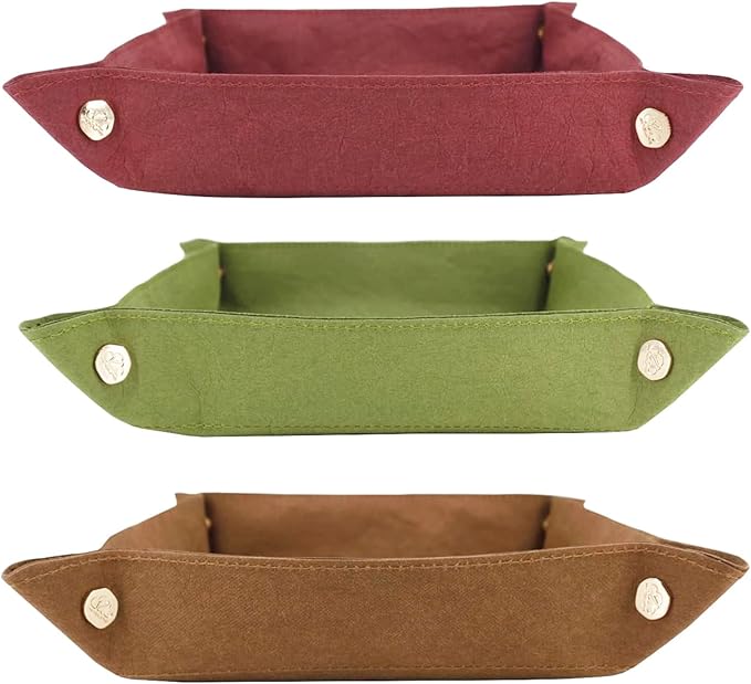 Jewelry Tray Organizer Set of 3 Washable Kraft Paper Trays Portable Desktop Nightstand Office and Travel Use Catch All for Jewelry Keys Coins Watch Phone Remote