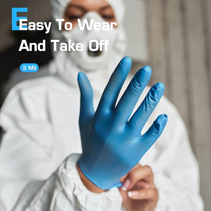 Disposable Nitrile Gloves Powder & Latex Free 3 mil Non-Sterile Nitrile Exam Gloves Light Duty Cleaning Gloves, Large, Box/100