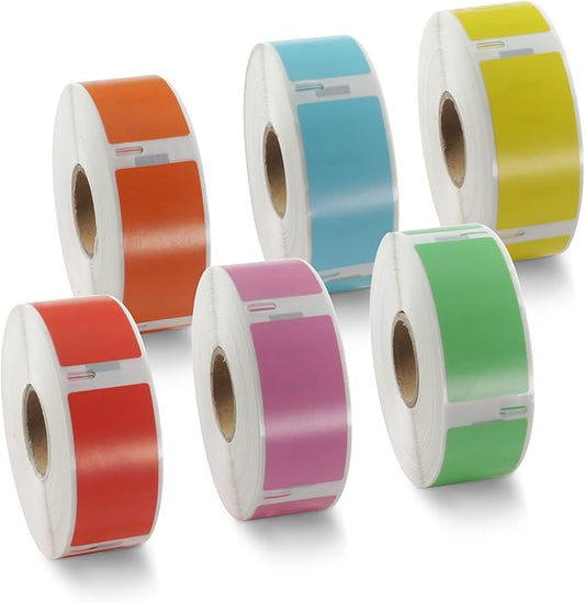 BETCKEY - Mixed Colored Label Replacement for Dymo 30336 (1" x 2-1/8") Return Address Labels, Compatible with Dymo 450, 4XL & Zebra Desktop Thermal Printers [Green+Yellow+Red+Pink+Orange+Light Blue]