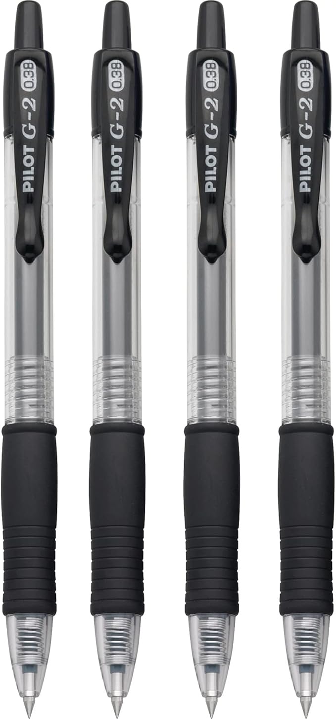 Pilot, G2 Premium Gel Roller Pens, Ultra Fine Point Gel Pens 0.38 mm, Pack of 4, Black