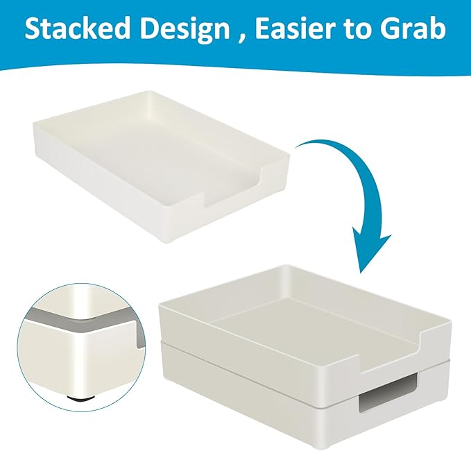 Letter-Size Tray Desk Letter Paper Tray Stackable Letter Tray Paper Holder File Organizer for Office Supplies School Home Desk Accessories Anti-Skid Stacking (White) 2Pcs