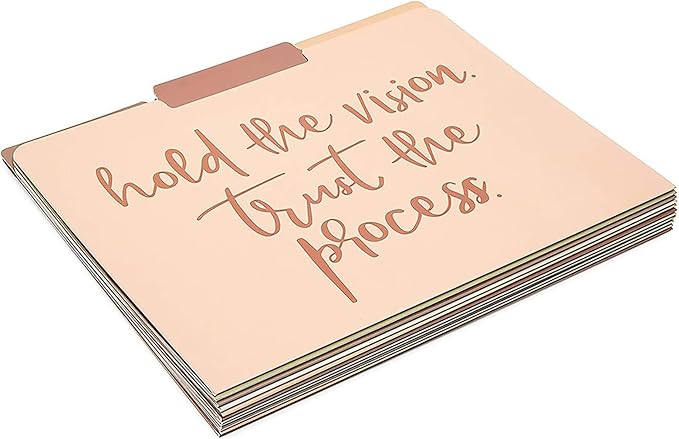 Paper Junkie Decorative File Folders, Letter Size for Women, Cute Earth Tone Aesthetic Office Supplies with Inspirational Sayings, 1/3 Cut Tabs (11.5 x 9.5 Inches) - Pack of 12 - Cute File Folders