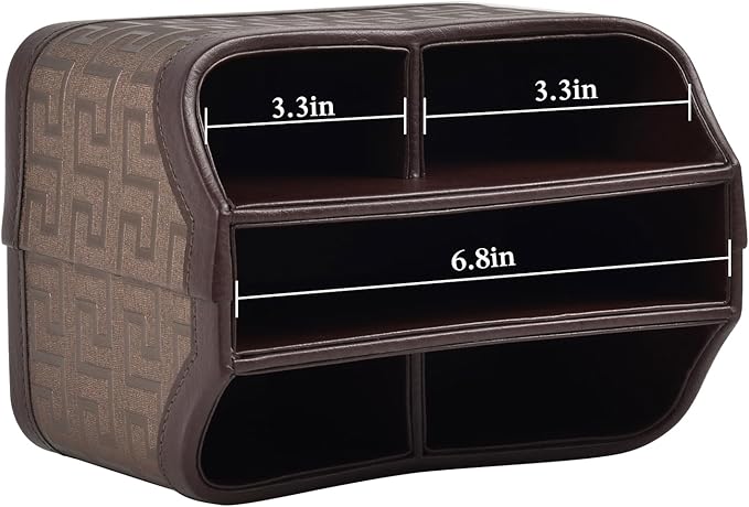 Leather Remote Control Holder 360°Rotatable,Bedside Nightstand Phone Caddy,Office Supplies Storage Box,Desk Organizer for TV Remote Controllers,CD,Pen,Mail,Media Player,Tablets(Coffee Gold)