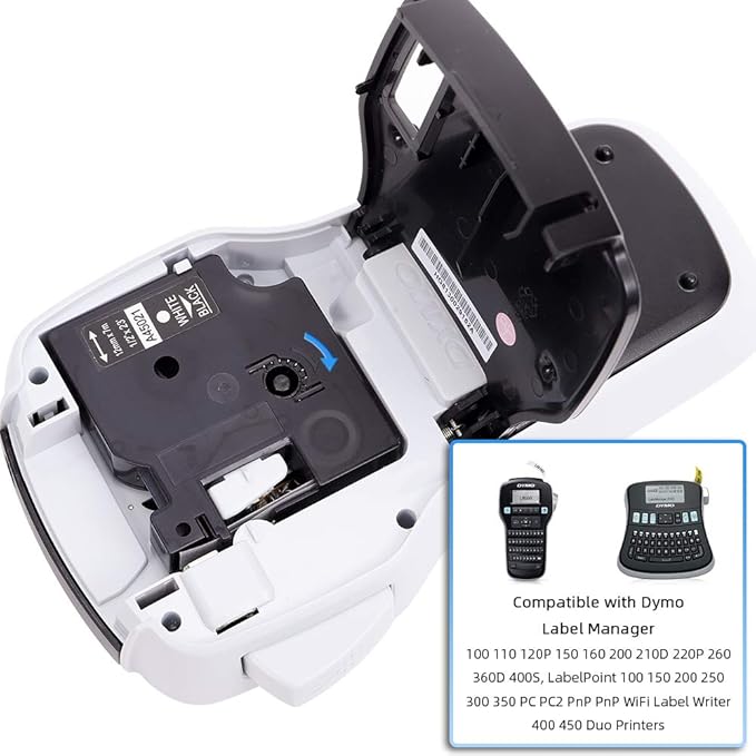 LabelKINGDOM Replace for Dymo D1 45021 White on Black Standard Label Tape Refills, 1/2 Inch W x 23 Feet L, S0720610 for LabelManager 210D 280 160 450D Label Maker (4 Pack)