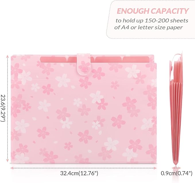 SKYDUE Pink Expanding File Folder with 5 Pockets, Cute Accordion File Organizer, Portable Receipt Paper Documents Organizer, Letter Size Filing Folder School Office Supplies
