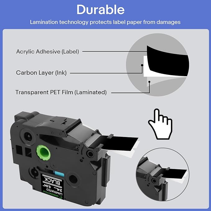 GREENCYCLE 3 Pack 24mm Black Label Tape Compatible for Brother P-Touch TZe-355 24mm 0.94 Laminated White on Black TZe TZ Tape TZ-355 for PT-D600 P700 D610BT P750W Label Maker