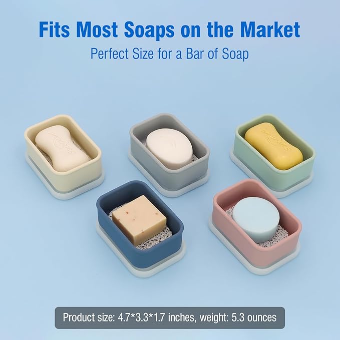 Enhanced Leak Proof Soap Box, Compact Silicone Soap Dish with Drainage Pad, Shampoo Bar Case for Travel, Camping, Gym and Dormitory (Black)