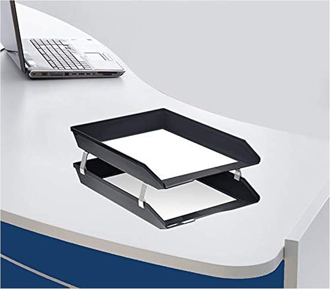 Acrimet Facility 2 Tier Letter Tray, Front Load, Letter Size/A4, Desktop File Organizer, Plastic (Black Color)