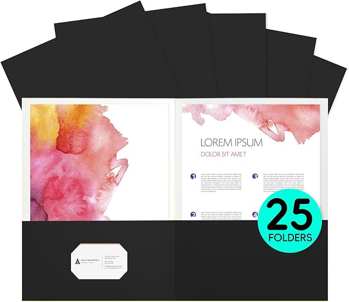 25Pcs Black Two-Pocket Heavyweight File Folder,Letter Size,Paper File Folder for School Office Home Bussines