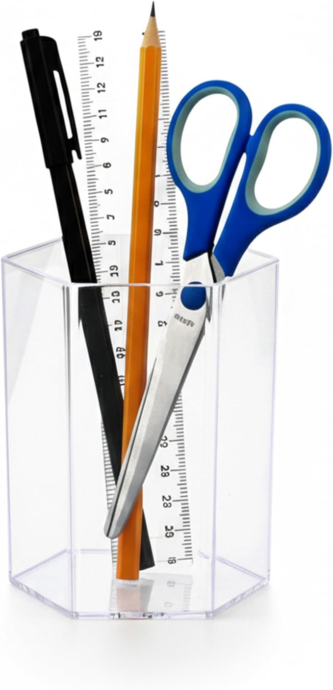 Acrylic Pen Holder for Desk | Hexagonal Cute Pen Holder | Multipurpose Clear Acrylic Makeup Organizers, Clear Toothbrush Holder Cups & Pencil Cups for Classroom, Office Desk Accessories