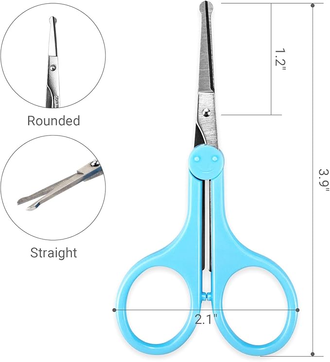 Eyebrow Scissors, Small Scissors for Facial, Nose, Eyebrow, Mustache, and Beard Hair Trimming & Grooming, Safety Edge, Blue Long Cap
