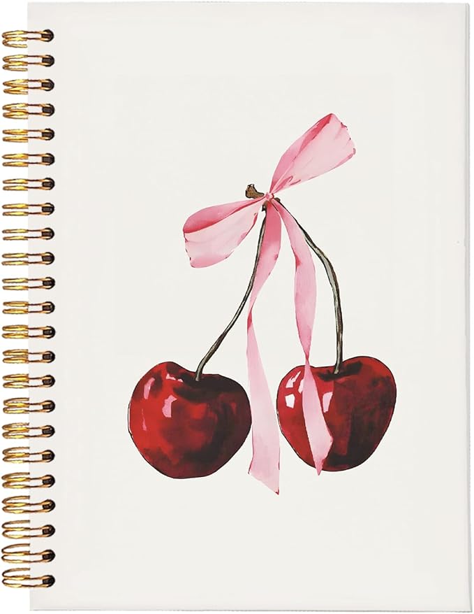 Coquette Pink Bow Cherry Notebook, Preppy Trendy Aesthetic Journal for Girls, Cute College Ruled Spiral Planner, Coquette School Supplies & Gifts for Women, 5.5x8.3 Inch
