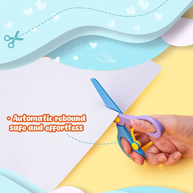 LovesTown Kids Safety Scissors for School, 4PCS Adaptive Blunt Tip Training Scissor for Kids Children, Anti-Pinch Design, Child Hand-Eye Coordination Development, Playdough Tool Paper Cutting Activity