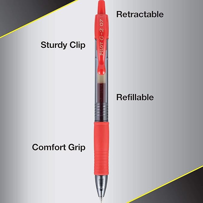 Pilot G2 Premium Gel Roller Pens, Fine Point 0.7 mm, Red, Pack of 8 - Ideal for School, Journaling & Office Writing
