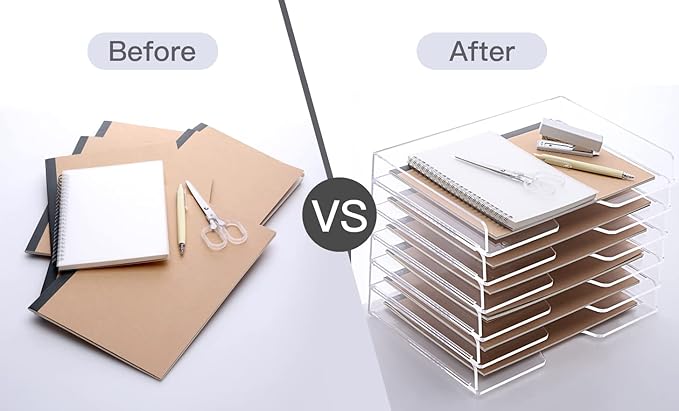 SANRUI Stackable Paper Tray,Acrylic File Organizer,Paper Tray Organizer for Desk,Clear Office Desk Organization for Office, Home or School，2 Tier