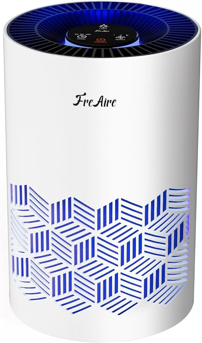 FreAire Air Purifiers for Bedroom Covers Up to 1086 Ft², Air Purifiers for Home, HEPA Air Purifier with Lights, Air Purifier Removes Dust Smoke Pollen Dander Smell, for Home/Pets/Bedroom (White)