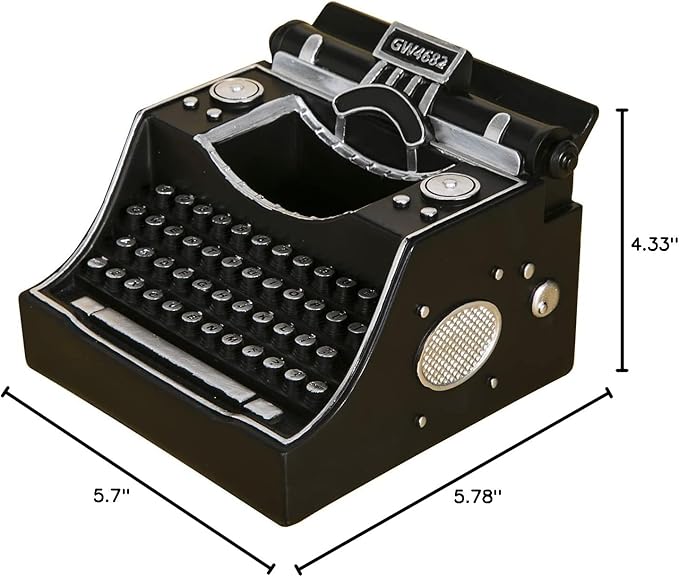 Retro Typewriter Pen Holder Vintage Desk Accssories Unique Cool Gifts for Writer Typewriter Lovers and Secretary Cute Funny Pencil Cups for Office Home School (Black)