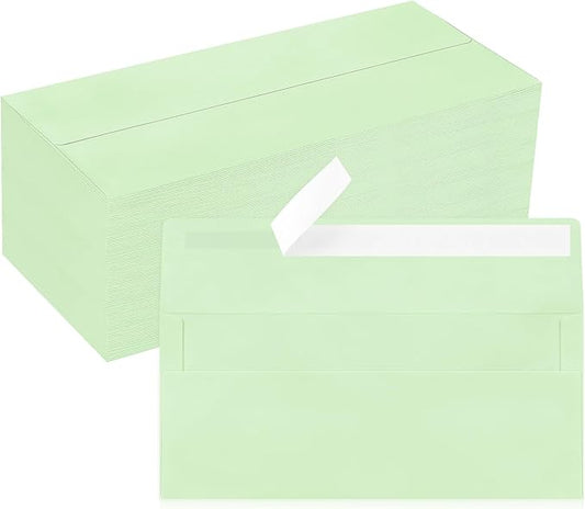 200 Pack #10 Business Envelopes, Light Green Standard Envelopes Self Seal, Letter Size Mailing Envelopes for Checks Letters Invoices Christmas Birthday Graduation Wedding, 4 1/8 x 9 1/2 Inch