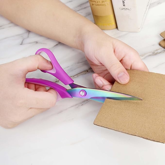 8.5" Scissors All Purpose, Multipurpose Office Scissors Set of 3 pack, sharp Titanium Coating Blade and Soft Comfort-Grip Sturdy Scissors for Fabric School Craft Sewing Home, Right/Left Handed, Purple