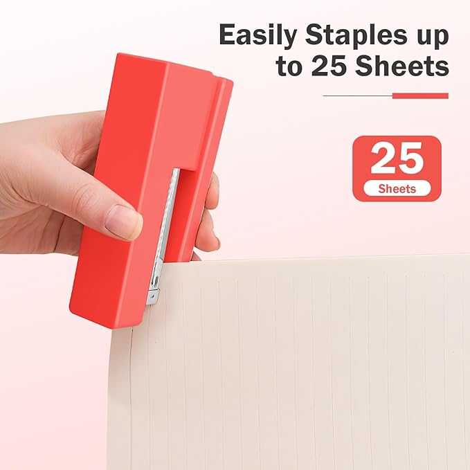 1 Desktop Stapler & 1 Tape Dispenser - 25 Sheet Capacity with 830 Staples and Staple Remover, Non-Slip for Office,School, Home & Classroom, Orange(Tape not Included)
