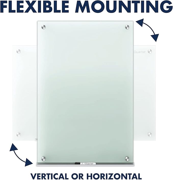 Quartet Whiteboard, Glass Dry Erase Board, Non-Magnetic, 8' x 4', Infinity Frameless Mounting, Frosted Surface, Accessory Tray and 1 Dry Erase Marker (G9648F)