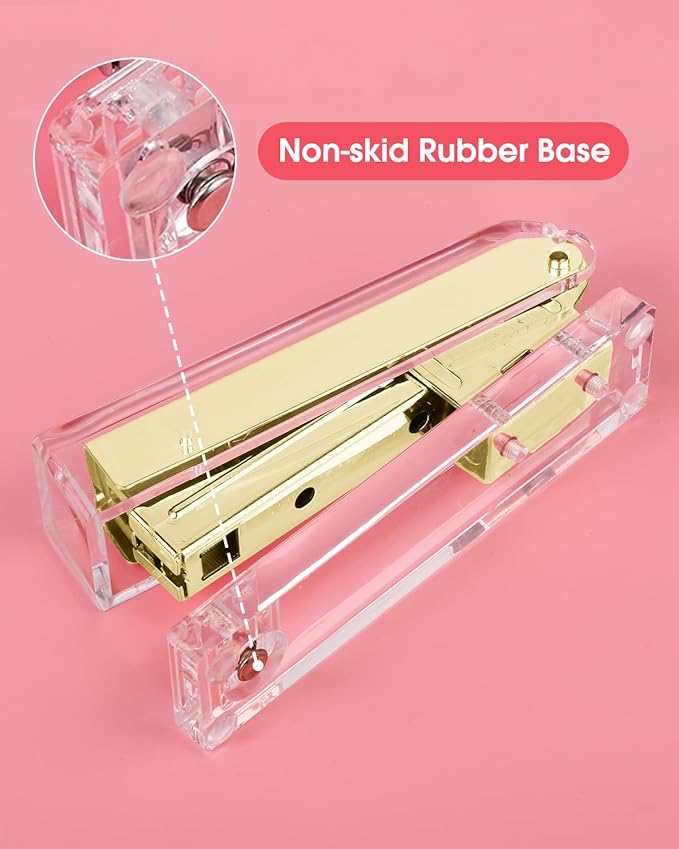 Honagu Clear Acrylic Stapler - Elegant Modern Desk Accessory for Home, Office, or School (Golden)