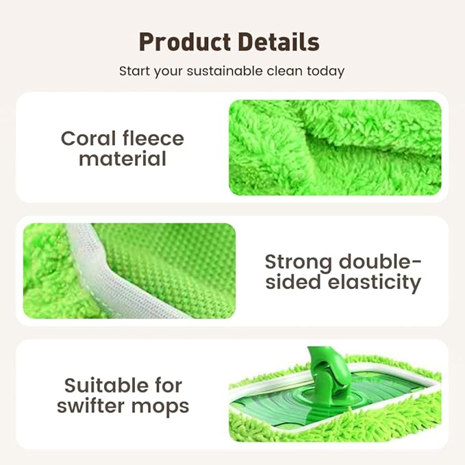 Reusable Mop Pads, Reusable Microfiber Mop Pads Compatible with Sweeper Mops, Replacement Wet Mopping pad Refills & Washable Dry Sweeping Cloths for Surface/Hardwood Floor Cleaning (Green-8PCS)
