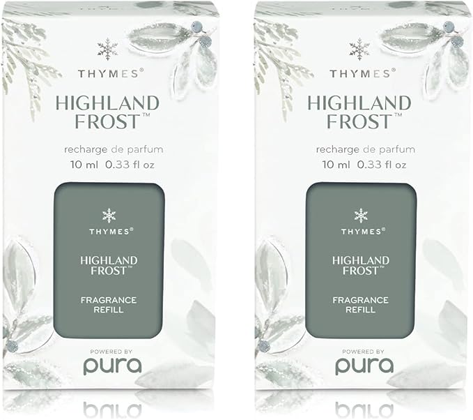 Thymes Pura Refills – 2 Pack of Oil Diffuser Scents – Long-Lasting Pura Diffuser Refills – Premium Home Fragrance – Crisp Notes of Sage, Eucalytpus & Cyrpress Needles (Highland Frost, Pack of 2)