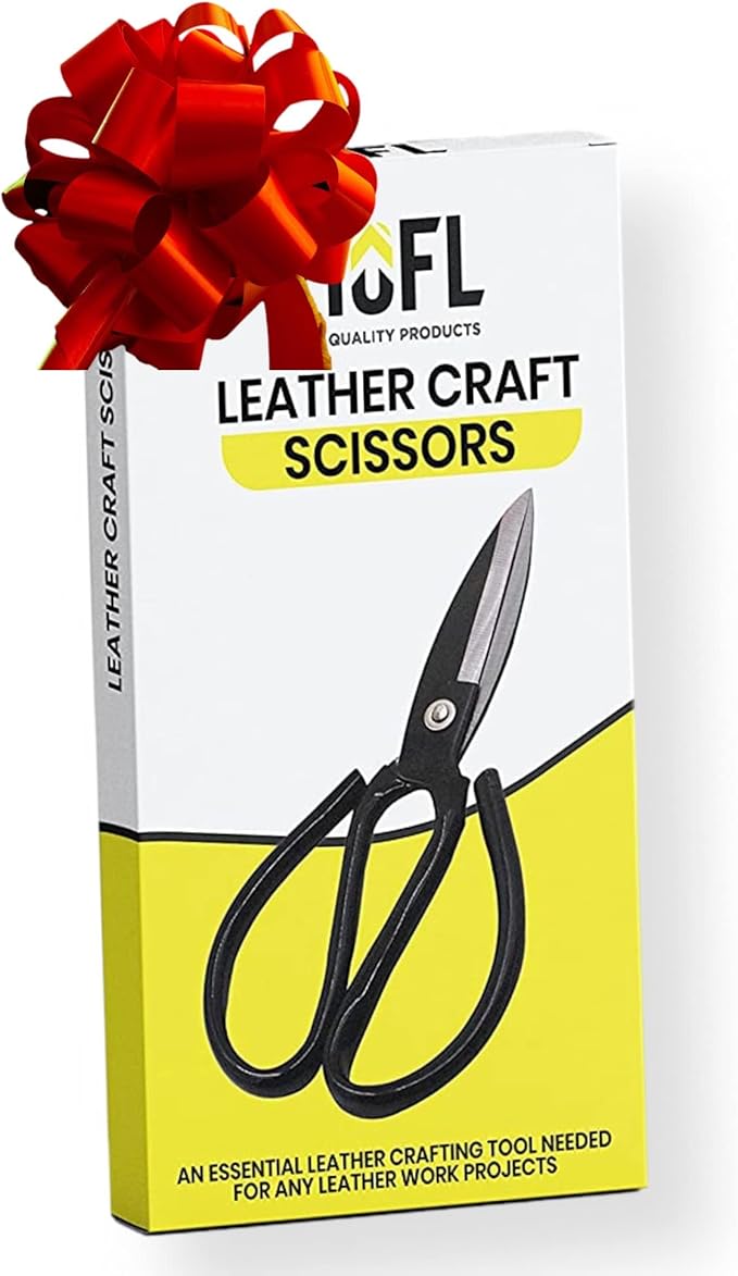 TOFL Leather Craft Scissors - Heavy Duty Shears for Cutting Thick Hide Material - Magnesium Steel Multipurpose Crafting Tool - TPU Handle, Comfortable Grip - Compact Design, Large Opening - 7.3 Inches