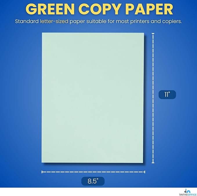 1InTheOffice Colored Copy Paper, Green Copy Paper, Printing Paper 8.5 x 11, Letter Size, Green, 20lb Density, (500 Sheets)