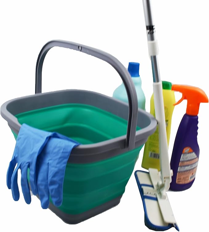 SAMMART 11L (2.9 Gallon) Collapsible Rectangular Handy Bucket (1, Dark Grey/Bluish-Green)