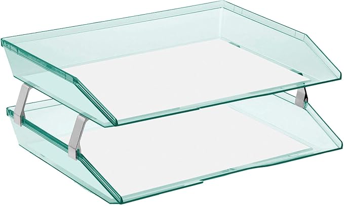 Acrimet Facility 2 Tier Letter Tray, Side Load, Letter Size/A4, Desktop File Organizer, Plastic (Clear Green Color)