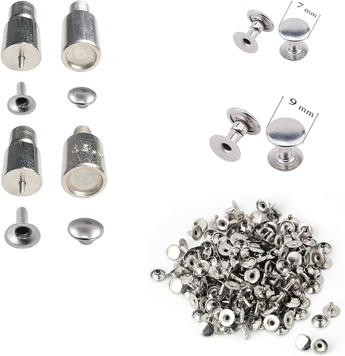 Hand Press with Brass 14 mm and 17 mm Jean Buttons Nipple Rivets 5mm (Nr3) Eyelets 7 and 9 mm Single Capped Rivets Matching Dies and Hole Punch (Pink Press)