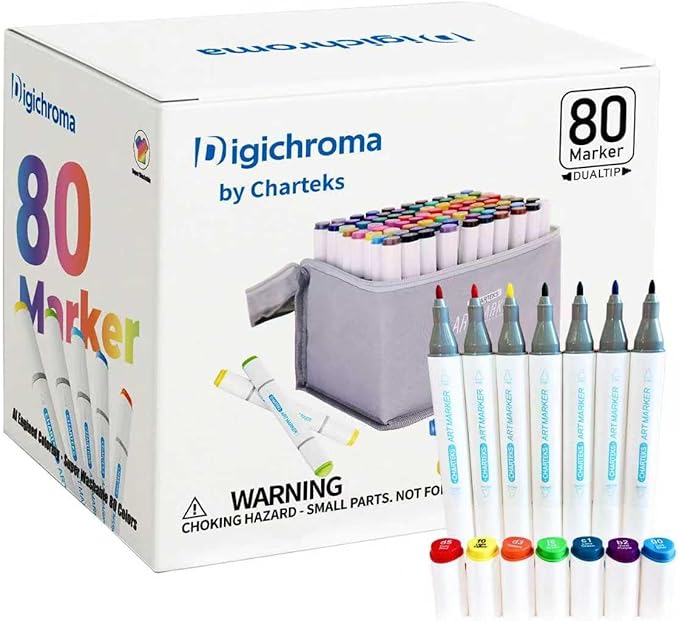 CHARTEKS 80 Colors Art Markers, Dual Tips Drawing Markers Set for Kids & Adults, No Bleed Through Coloring Marker Pens for Sketching, Bullet Journaling, Beginner Artist Supplies (Water-Based)
