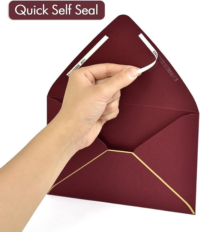 A6 Luxury Burgundy Invitation 4x6 Envelopes - 50 Pack, Self Seal, For 4x6 Cards| Perfect for Weddings, Invitations, Photos, Graduation, Baby Shower| 6.5 x 4.75 Inches