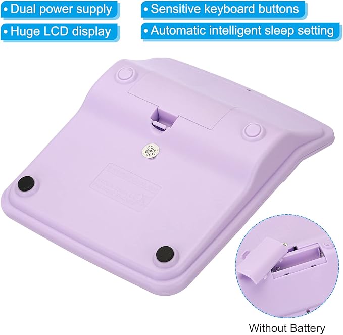 PATIKIL Desk Calculator, 12 Digits Large LCD Display Electronic Calculator Solar Battery Dual Power for Home Office Desktop, Purple