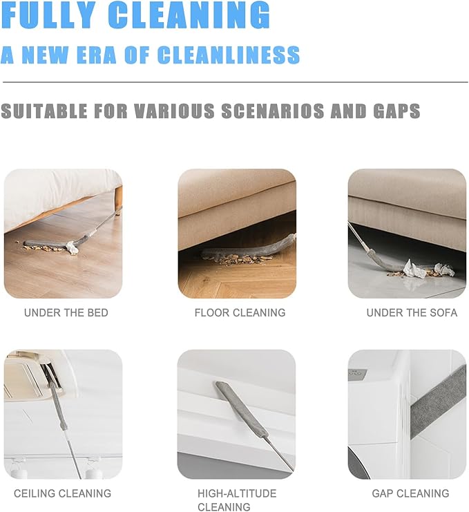 Retractable Gap Dust Cleaner, 94” Flat Cleaner with Hanging Hook, Bendable and Detachable Head Microfiber Duster, Washable Dust Brush for Home, AC, Car and Hard-to-Reach Corners, Containing 2 Clothes