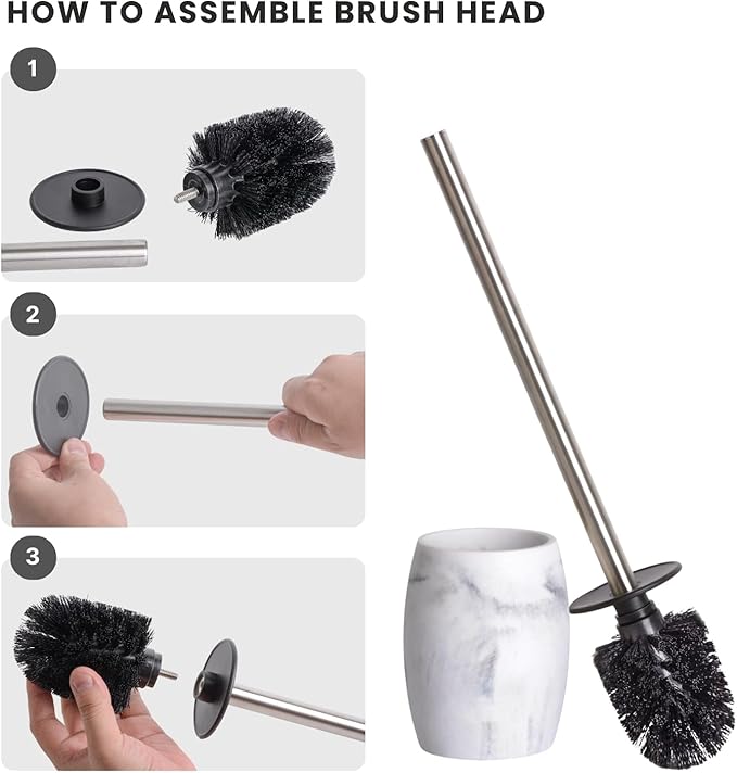 Toilet Bowl Brush and Holder with Stainless Steel Long Handle, Toilet Scrubber Brush with Durable Base, 360° Deep Cleaning Bristles for Bathroom, Compact Set for Small Space (White)