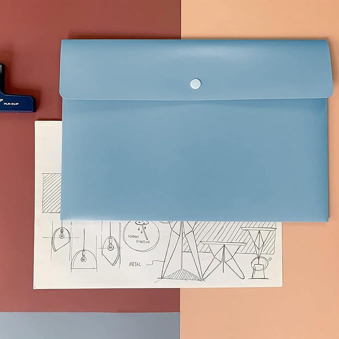 VANRA Poly File Folders Letter Size File Jackets Organizer Plastic Envelope A4 Flat Document Holder with Snap Button Closure (Pastel Blue, Pack of 5)