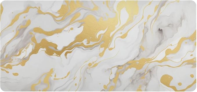 Mouse Pad Desk Mat Leather Desk Pad Large Gaming Desk Cover Protector Mat for Keyboard Computer Laptop Office Waterproof 35.4 x 16.5 Inch Marble White and Luxury Gold