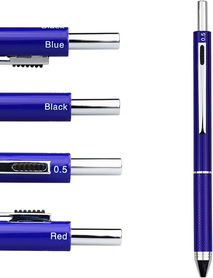 DUNBONG 4 in 1 Multicolor pen, Metal Cased Multifunction Pen, 0.5mm Mechanical Pencil, Red, Blue and Black Ball Pen, 1-Count (Blue)