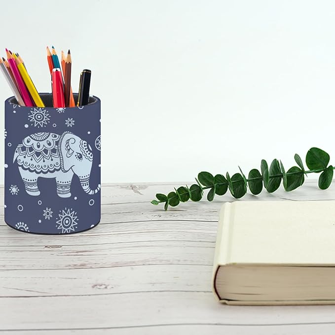 Cute Elephant Pen Holder Pencil Organizer Cute Pencil Cup Desk Decor Makeup Brush Holder PU Multifunctional Office Suppliesfor Home Classroom School