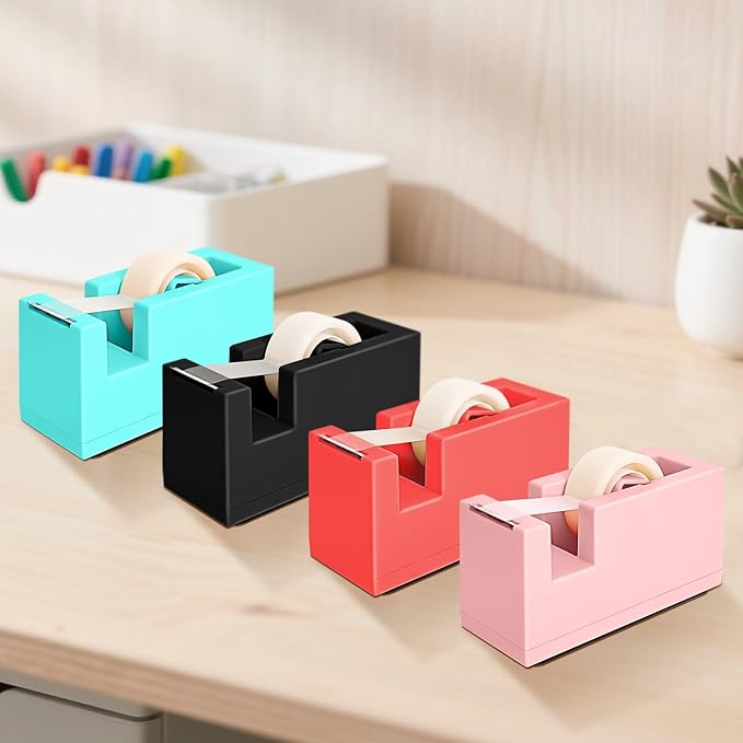 1 Desktop Stapler & 1 Tape Dispenser - 25 Sheet Capacity with 830 Staples and Staple Remover, Non-Slip for Office,School, Home & Classroom, Green(Tape not Included)