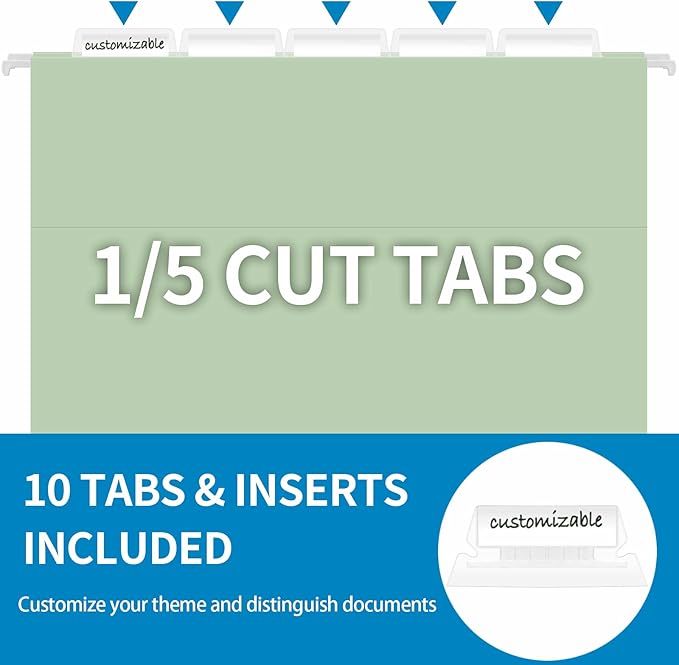 10 Pack Hanging File Folders, Letter Size with 1/5-Cut Adjustable Tabs, Pastel 10 Selected Color - File Folder Organizer for Filing Cabinet Office Home, Designed for Bulky Files, Medical Charts