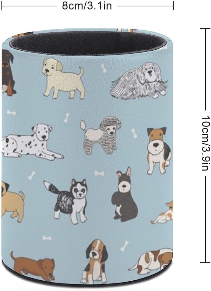 Cute Puppy Dog Pen Holder Pencil Organizer Cute Pencil Cup Desk Decor Makeup Brush Holder PU Multifunctional Office Suppliesfor Home Classroom School