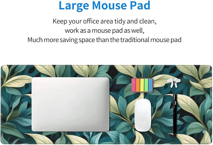 Gaming Mouse Pad, Large Non-Slip Rubber Base Mousepad, Keyboard Mouse Mat, Desk Pad with Stitched Edges, 31.5x11.8inch, Morris Leaves