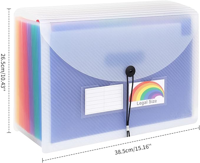 Uquelic Accordion File Organizer, Legal File Folder with 24 Pockets, Expanding File Folder with Color Index& Elastic Strap, A4 Document Folder for Receipt, Bills, Important Documents (Clear)